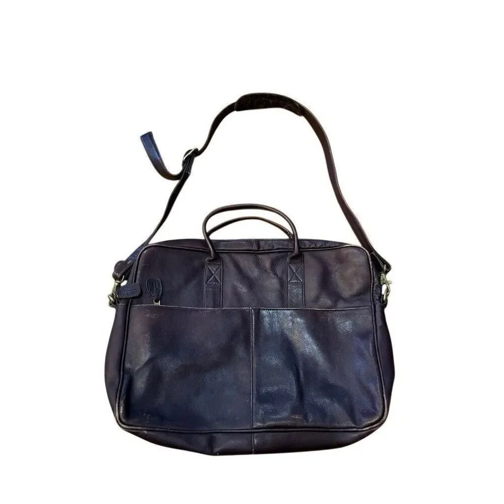 Frye Messenger Bag Leather Zip Work Briefcase in Brown Leather Distressed